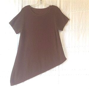 Eileen Fisher Brown Asymmetrical Short Sleeve Organic Linen Knit Sweater Small
